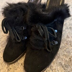 Coach Black Fur-Trimmed Mules- size 10